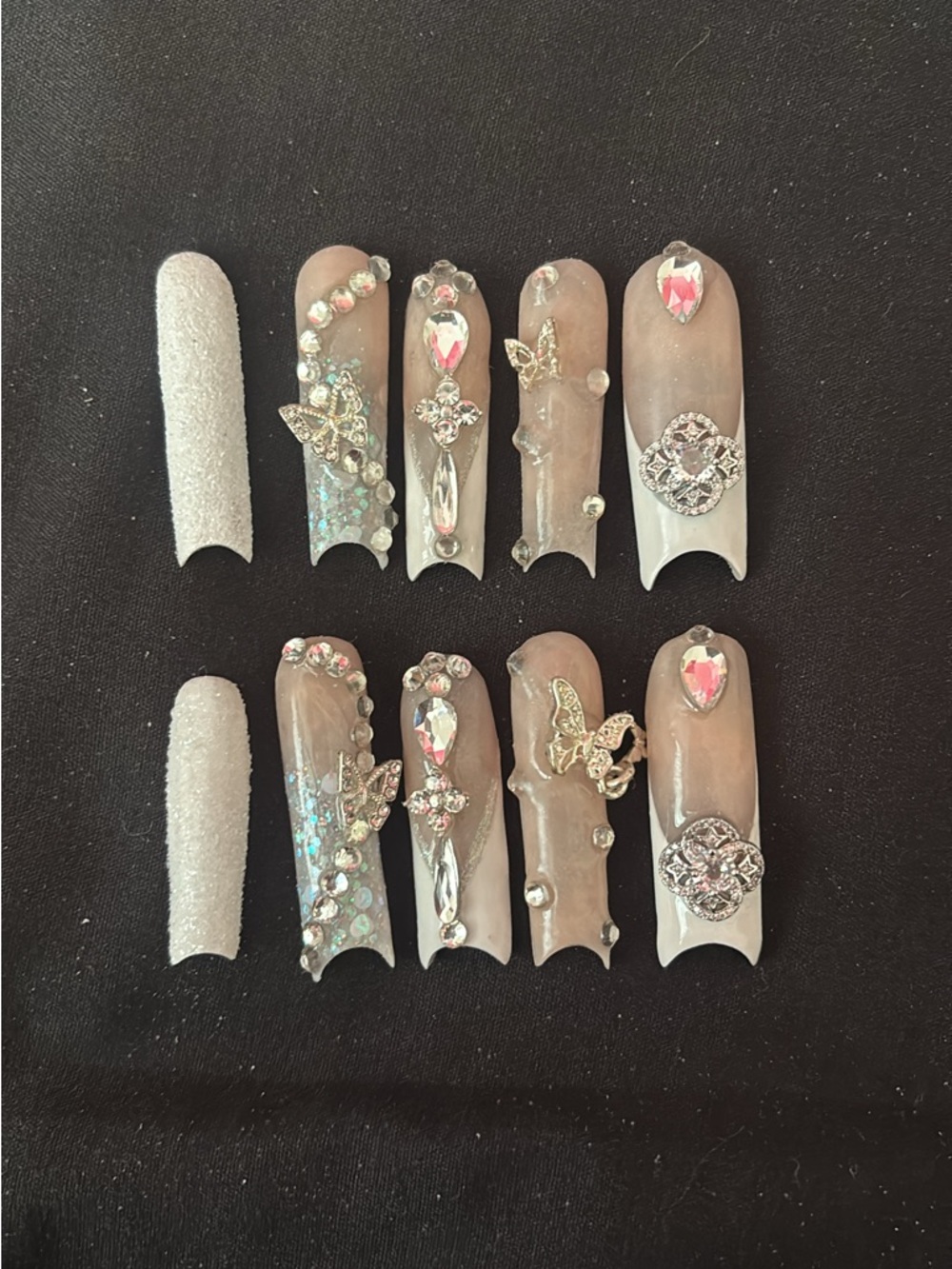 Rhinestone French tip acrylic press ons